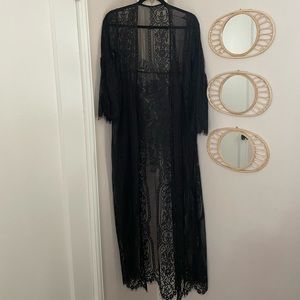 Black lace boho duster with tassels